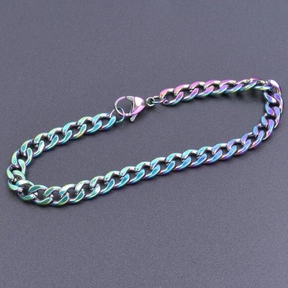 Stainless steel 6.5mm cuban chain rainbow multicolor bracelet - Picture 1 of 4